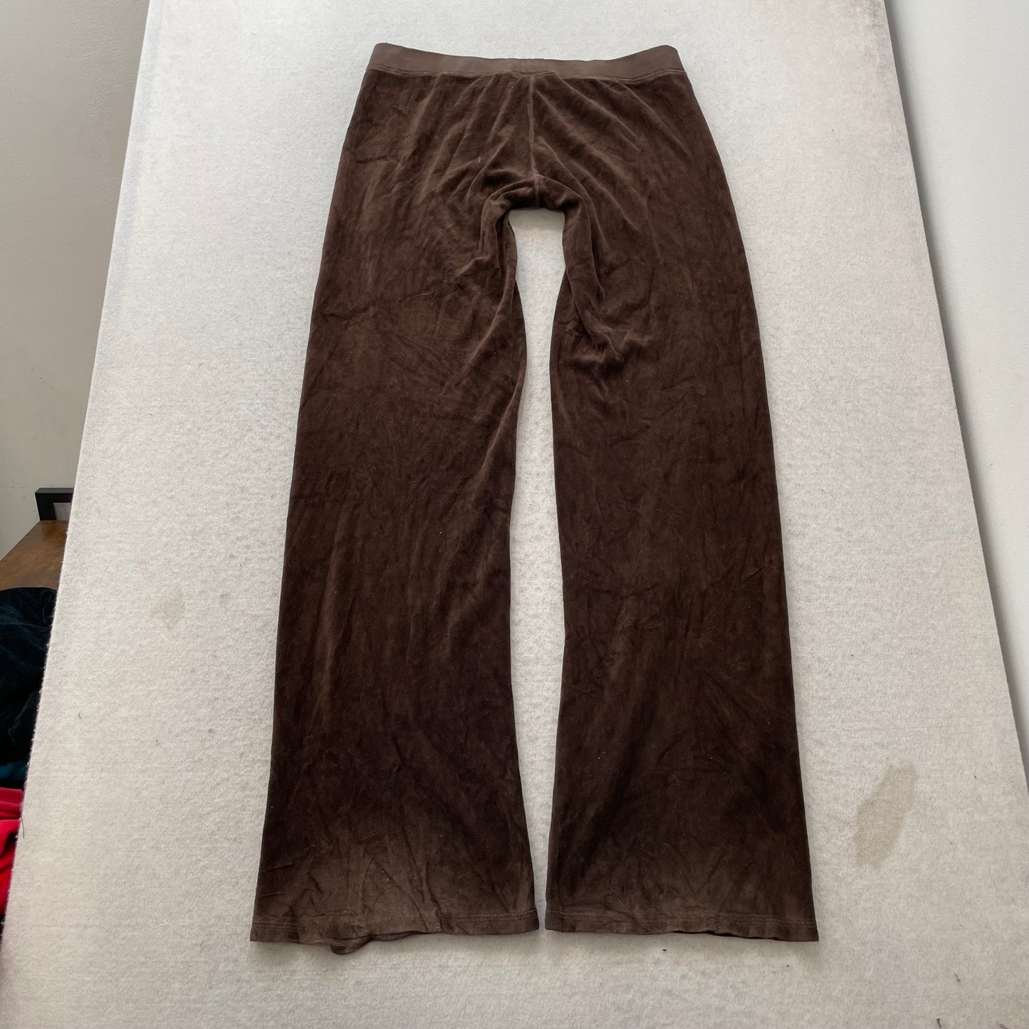 Vintage Juicy Couture Womens Dark Brown Velour Flared Leg Track Pant Logo Size S