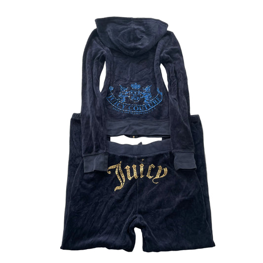 Juicy Couture Scottie Dogs Women Navy Velour Tracksuit Set Sequin Logo Size S/XS