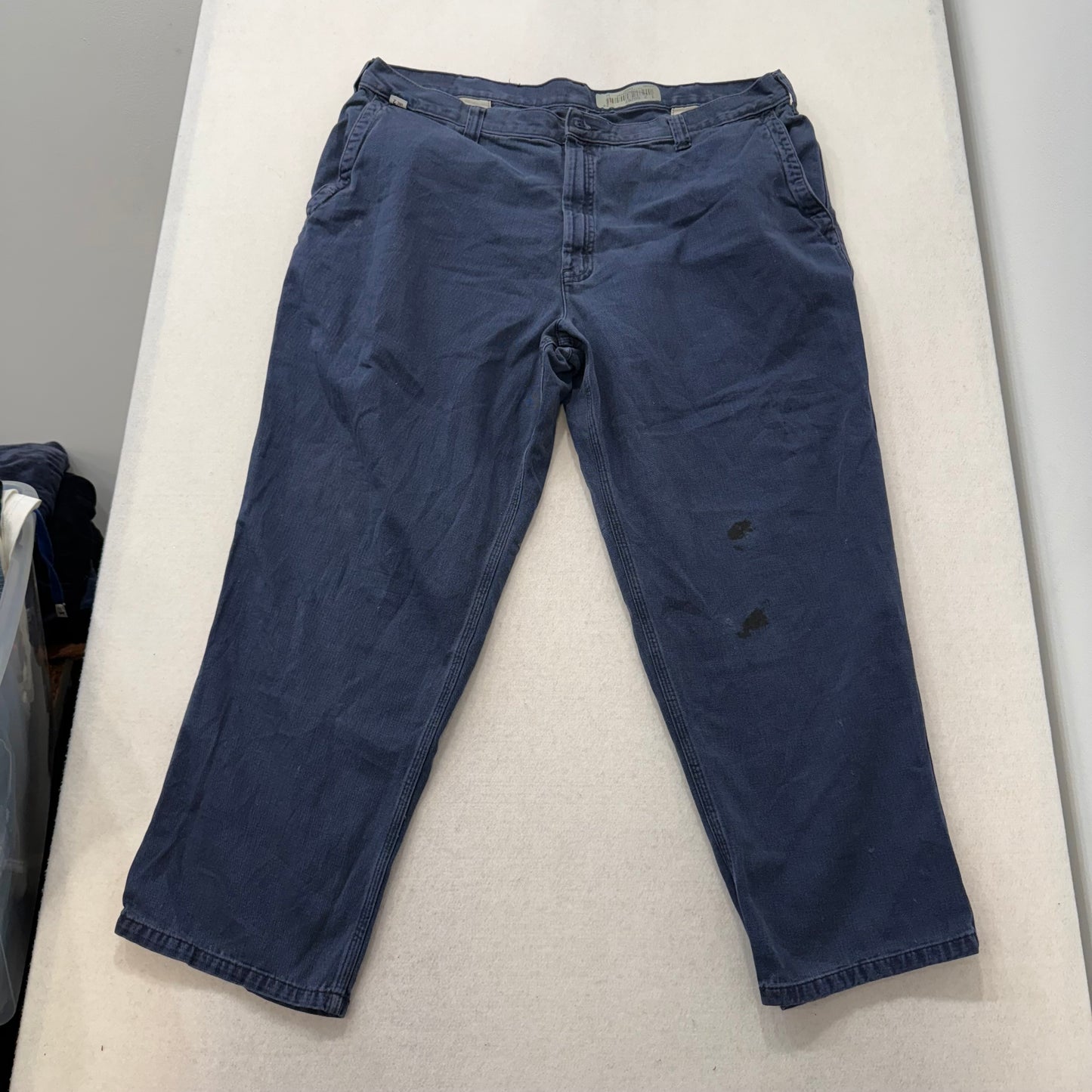 Carhartt Navy Blue Work Pants Straight Leg Utility Pockets Stained Size 42x30