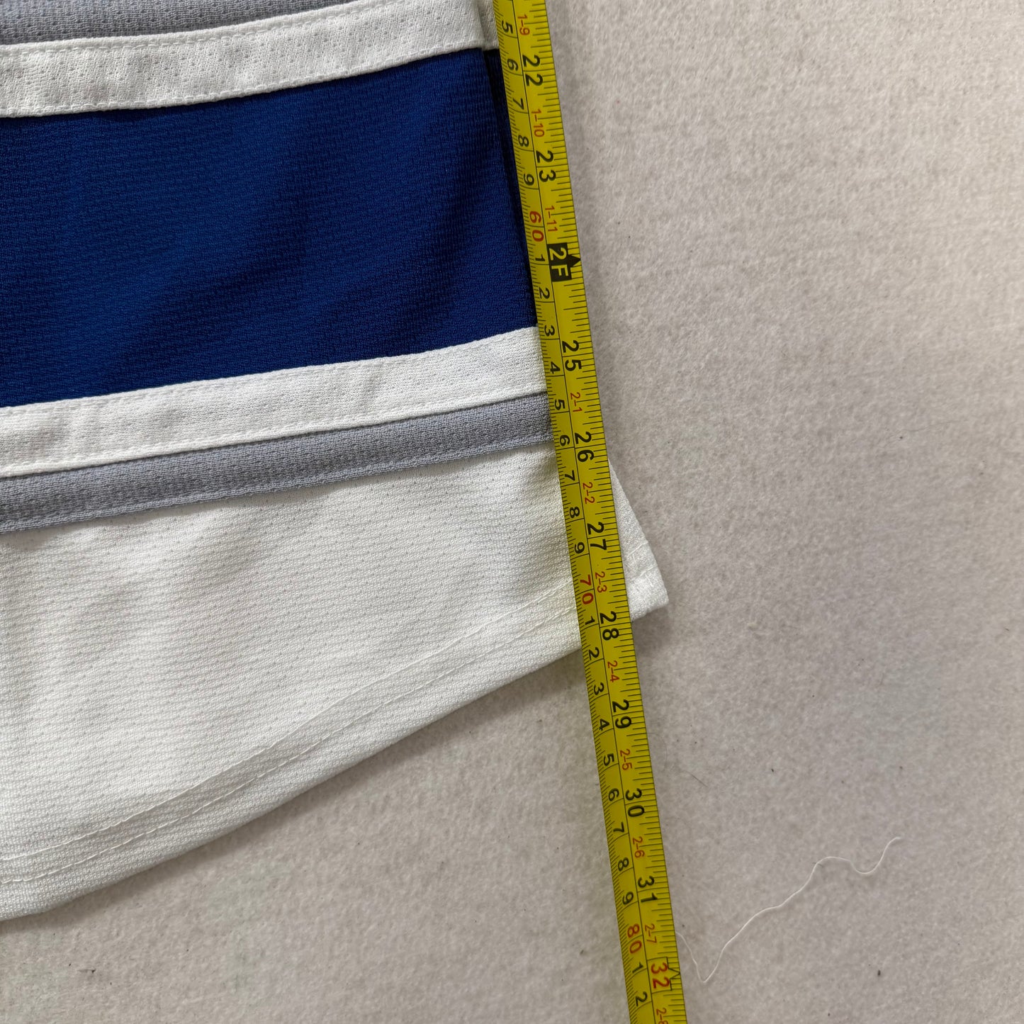 Athletic Knit White & Blue Lightning Bolt Graphic Hockey Jersey V-Neck Size S