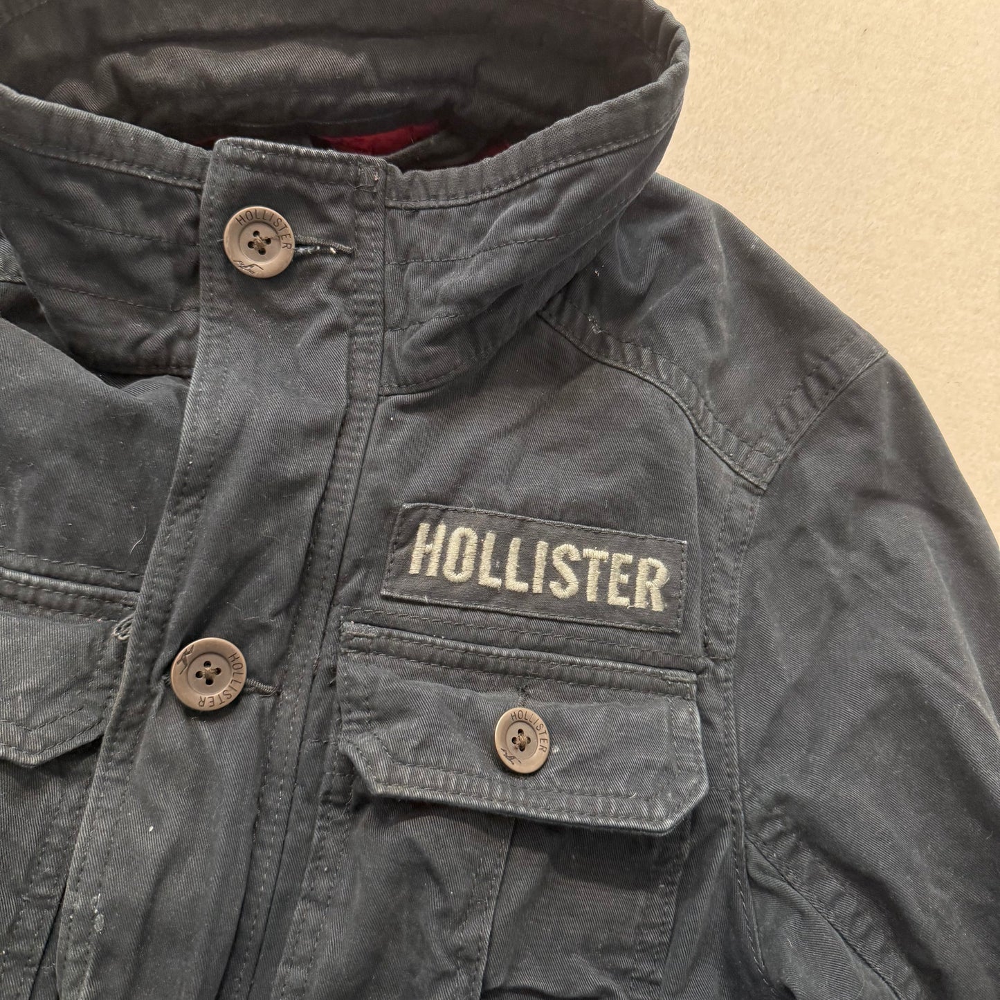 Hollister California Men's Black Denim Military-Style Utility Jacket Size M