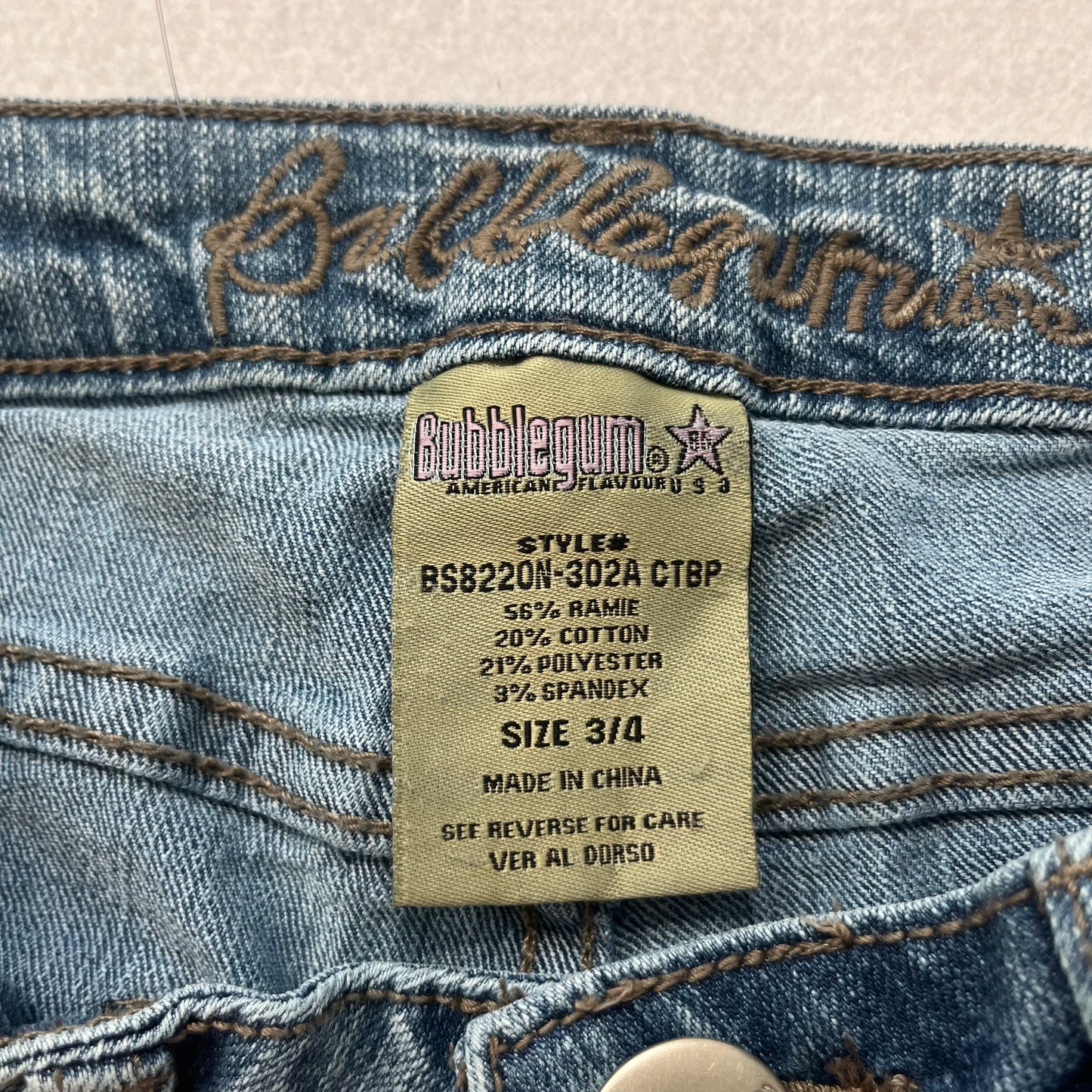 Bubblegum Women's Blue Denim Flare Leg Jeans Low Rise Embroidered Y2K Size 3/4