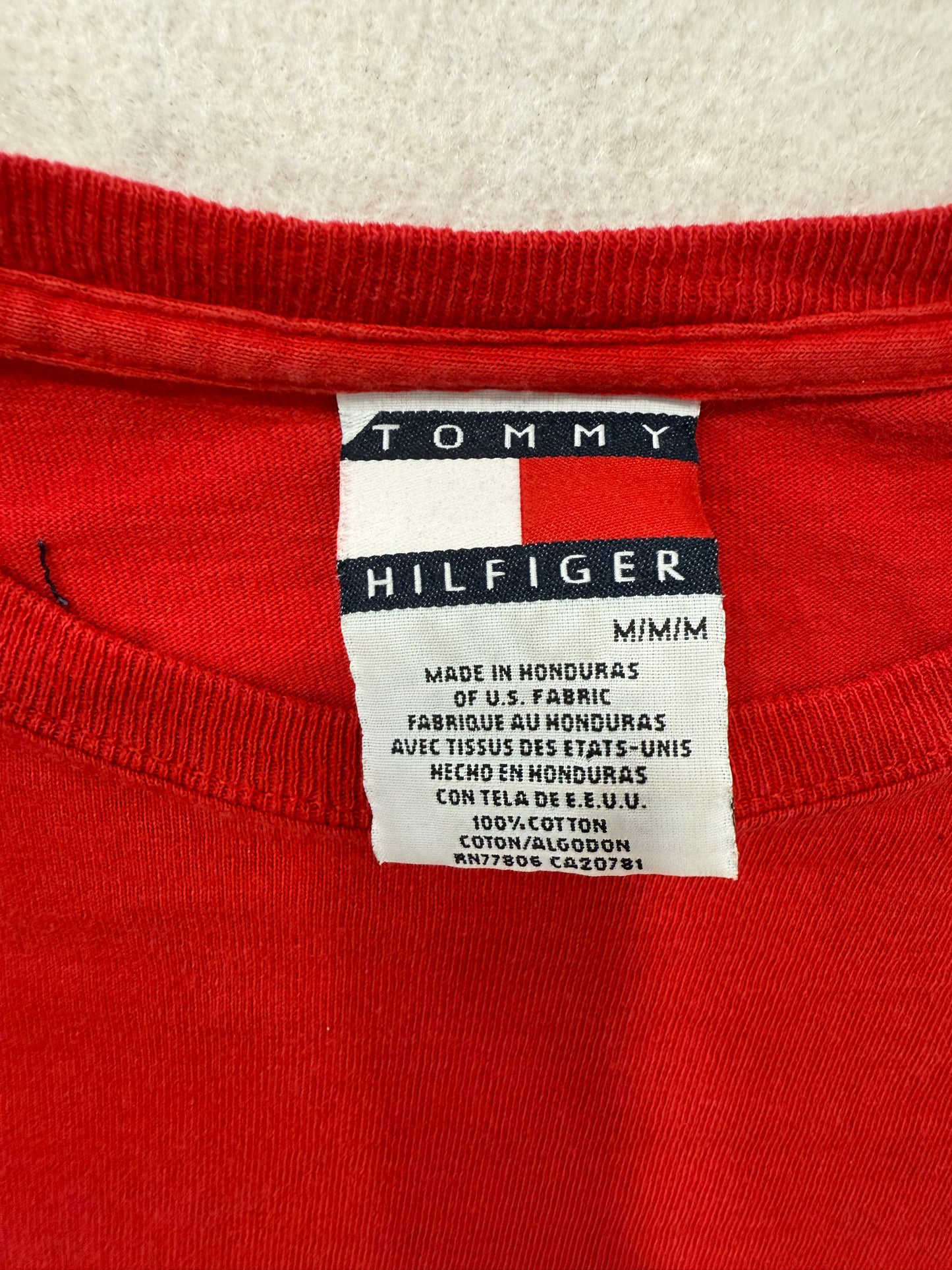 Tommy Hilfiger Bright Red 100% Cotton T-Shirt Long Sleeves Crewneck Logo Size M