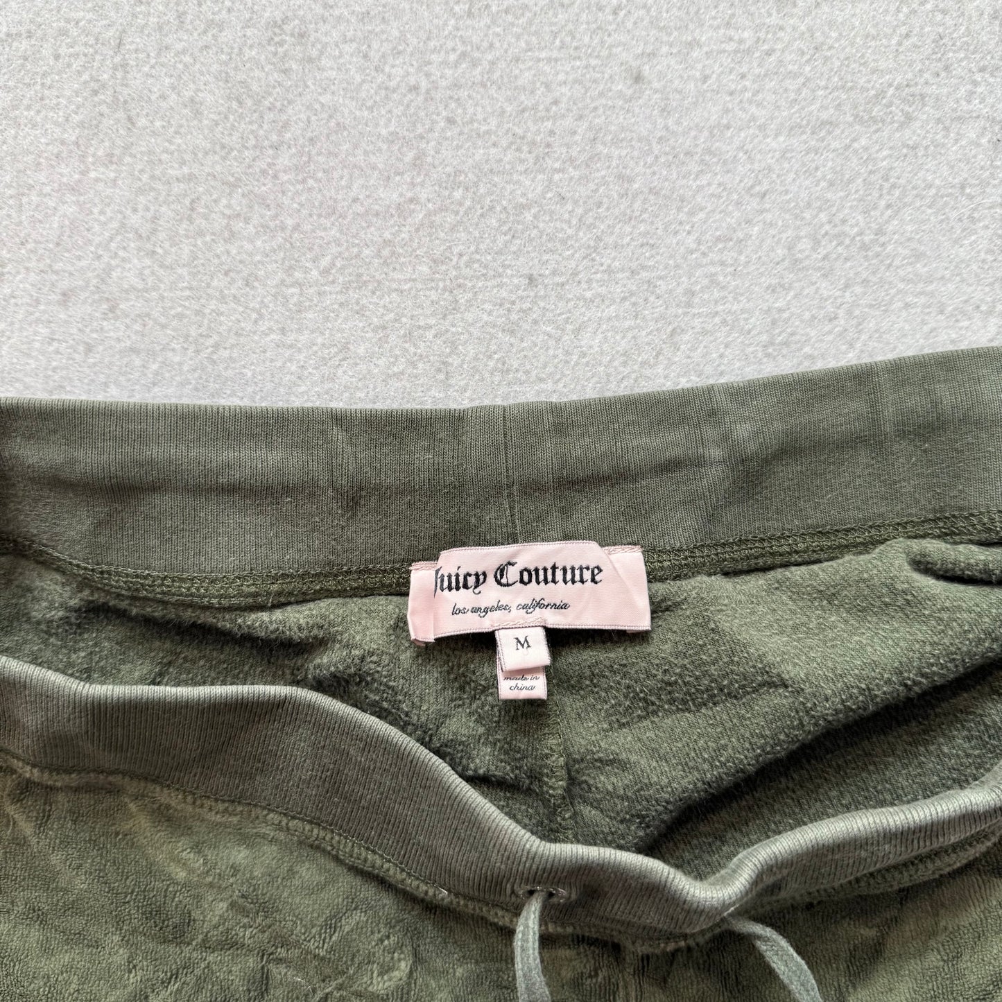 Juicy Couture Prep Women's Olive Velour Flared Track Pant Drawstring Logo Size M