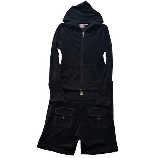 Juicy Couture Women's Black Velour Tracksuit Set Hoodie & Flared Pant Size M/L