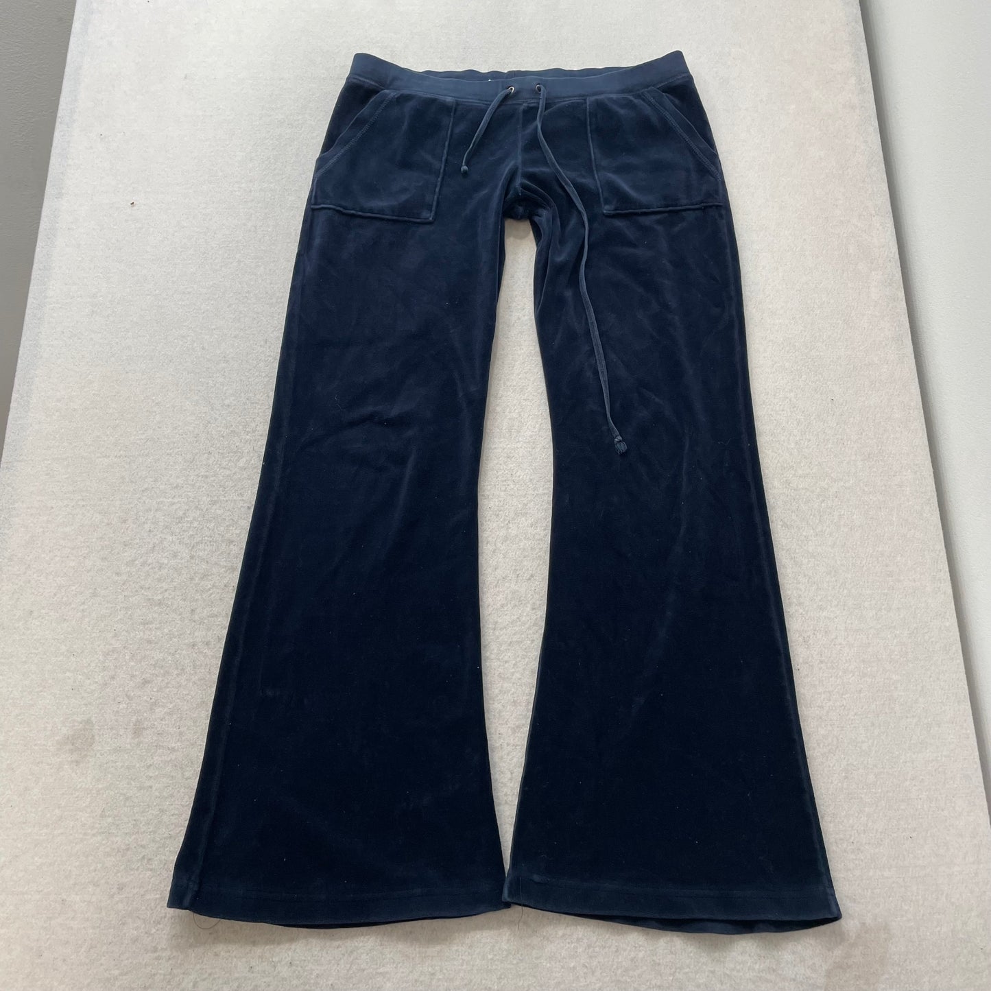 Juicy Couture Women's Navy Velour Flare Leg Track Pant Drawstring Pockets Size M