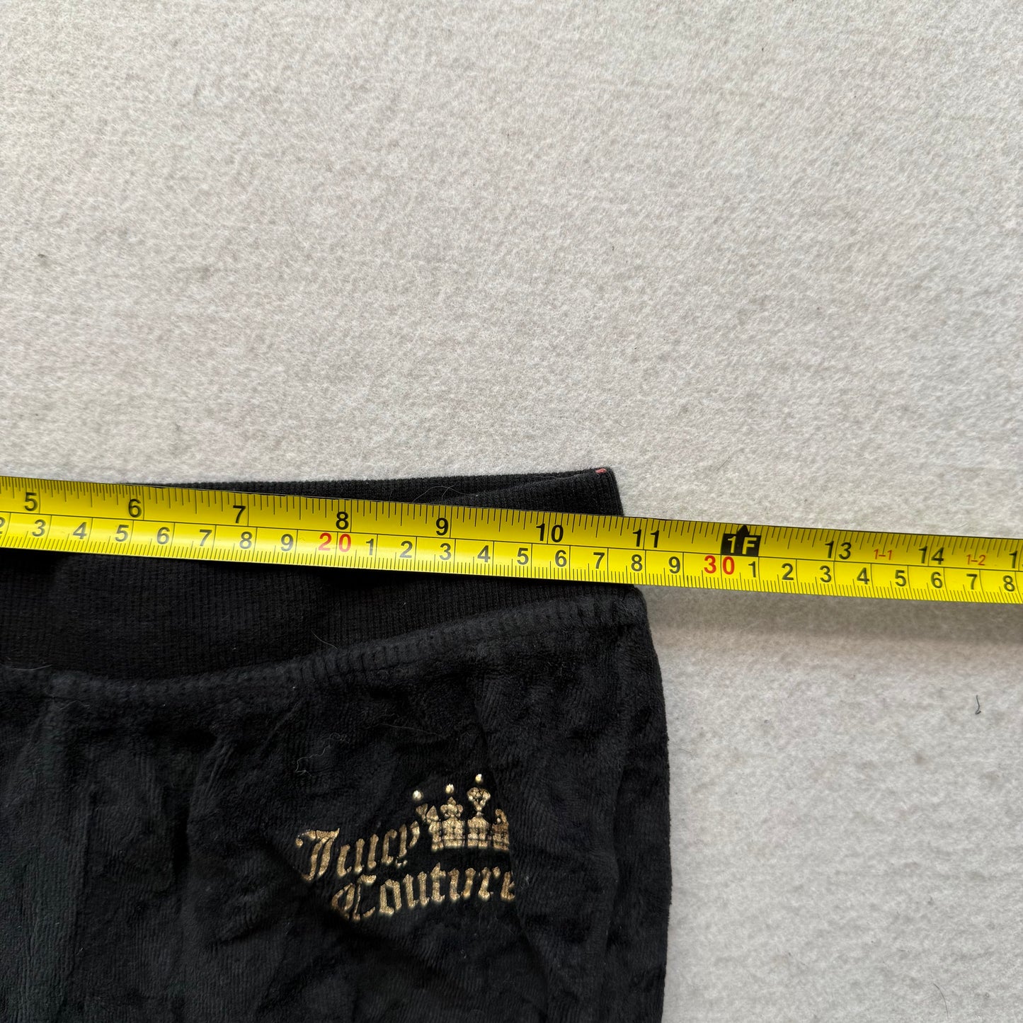 Juicy Couture Women's Black Velour Wide Track Pant Drawstring Crown Logo Size 12