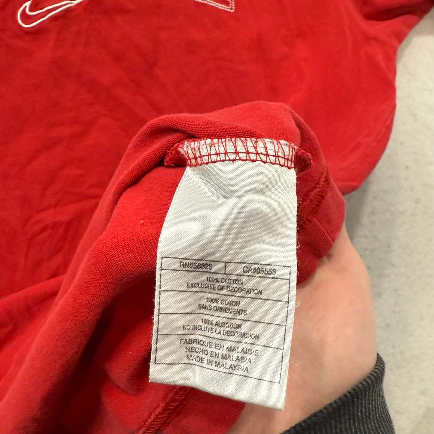 Nike Mens Red Cotton Athletic Fit T-Shirt Short Sleeve Spellout Logo Tee Size XL