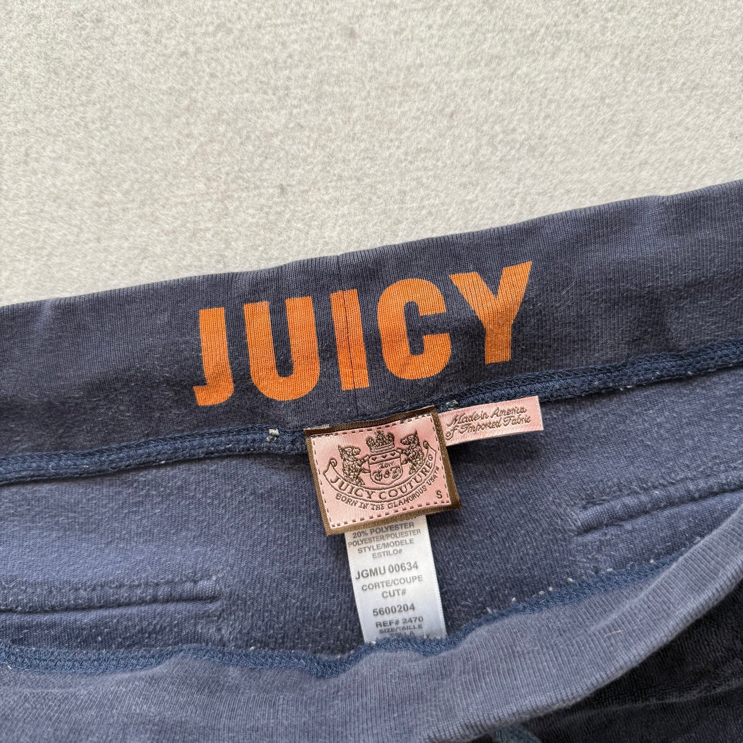 Vintage Juicy Couture Women's Navy Velour Wide Leg Track Pant Back Pocket Size S