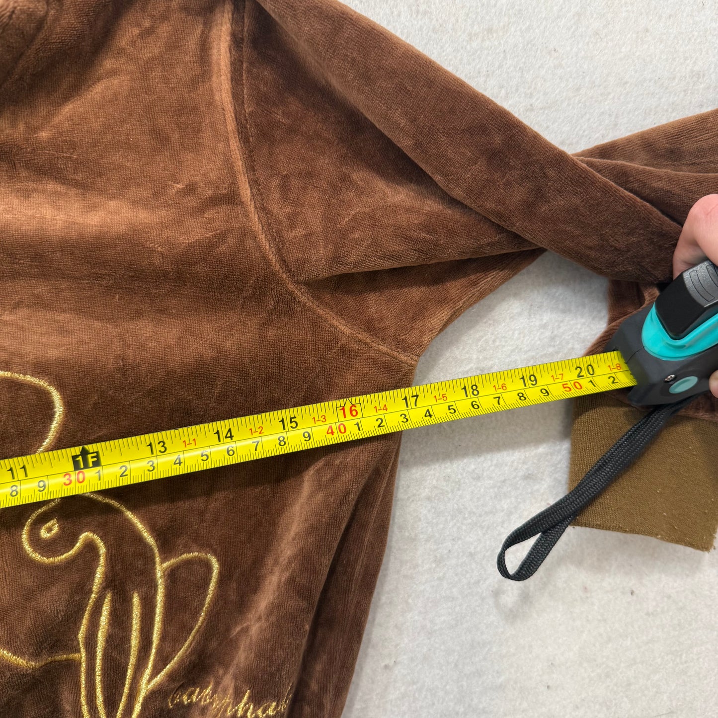 Vintage Baby Phat Womens Caramel Brown Velour Zip Up Hoodie Gold Cat Logo Size S
