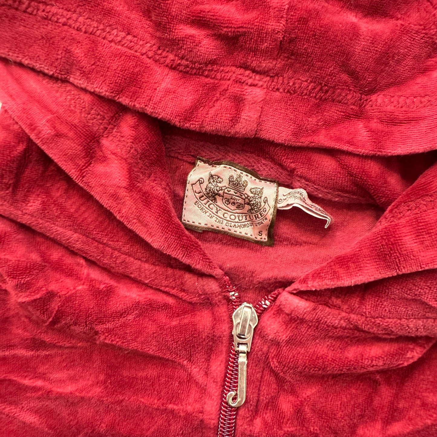 Juicy Couture Women Wine Red Velour Tracksuit Set Hoodie & Pant Pockets Size S/M