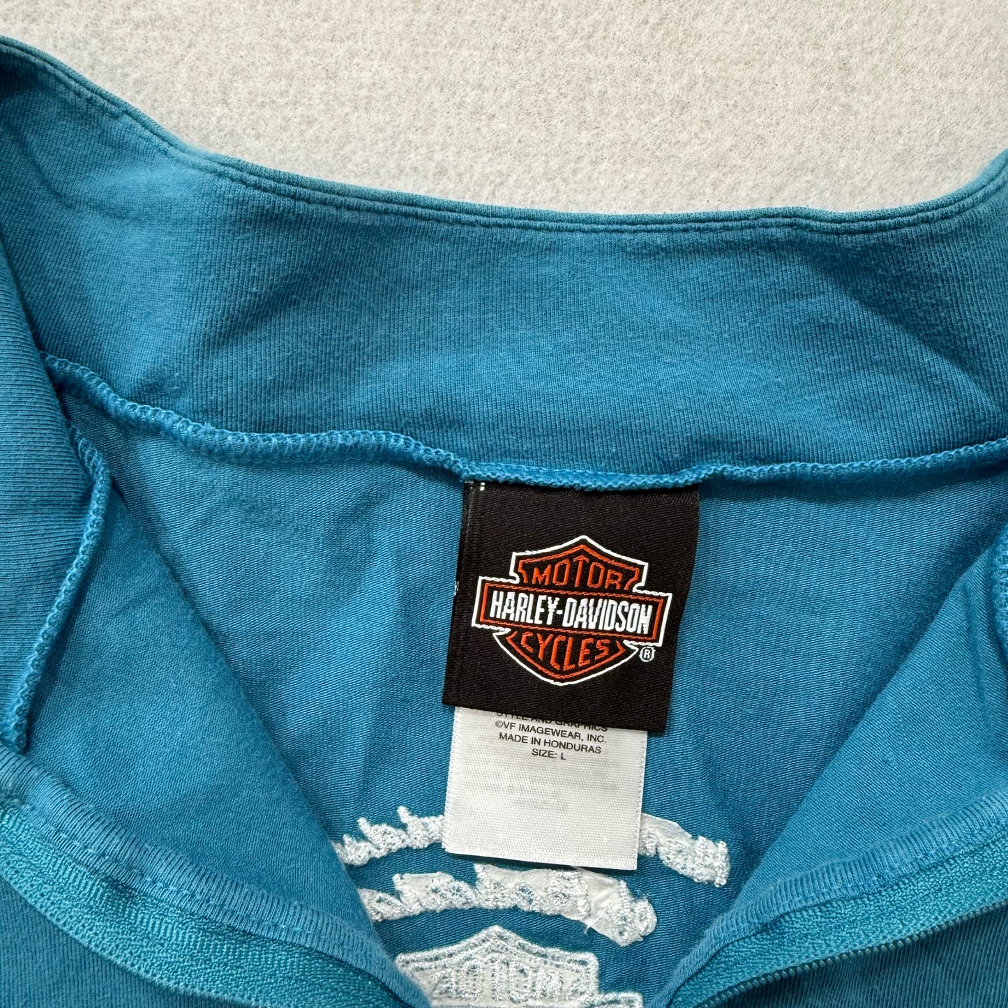Harley Davidson Women's Teal Blue Cotton Pullover Shirt Quarter Zip Logo Size L
