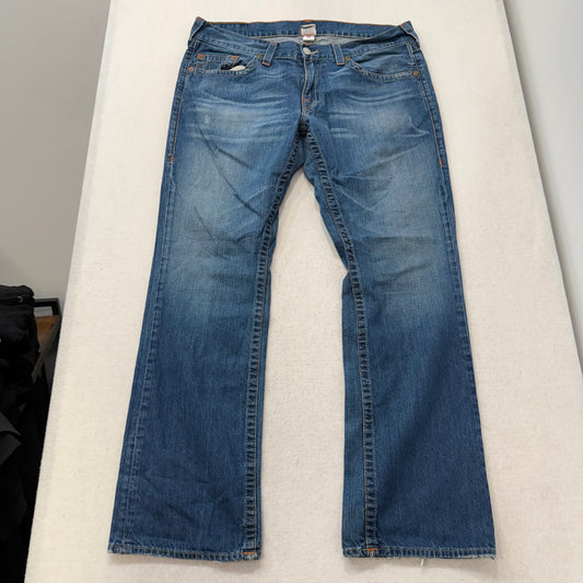 True Religion Men Blue Denim Straight Jeans Signature Horseshoe Pockets Waist 38
