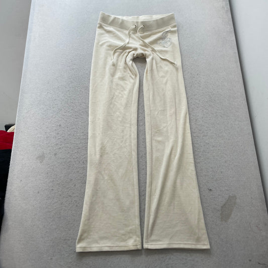 Juicy Couture Women's Ivory Velour Flared Leg Track Pant Drawstring Y2k Size XS