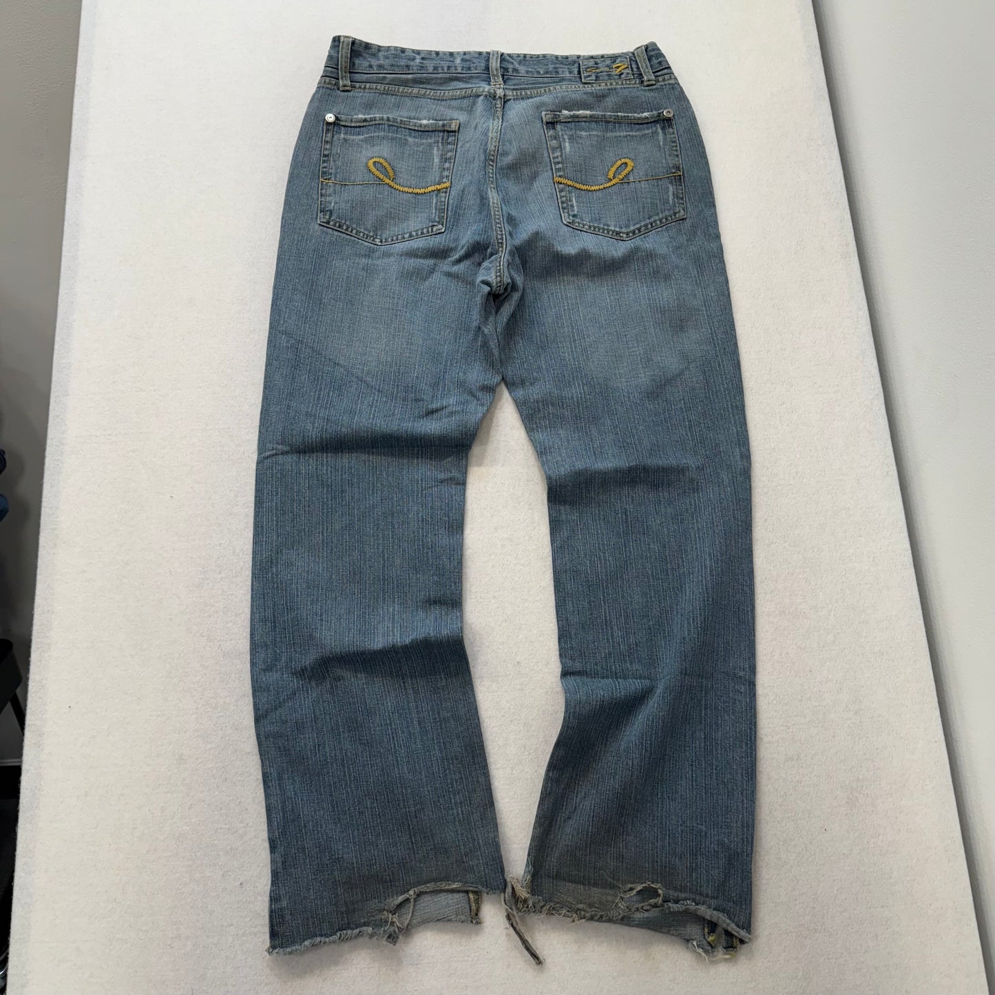 Seven7 Blue Denim Straight Leg Jeans Embroidered Back Pockets Size 34 Made in China