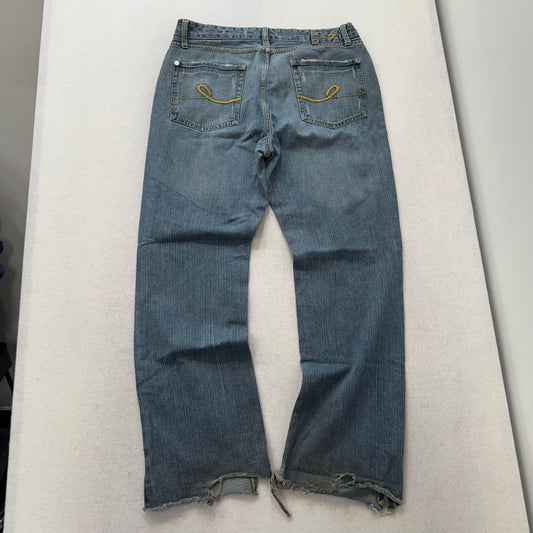 Seven7 Blue Denim Straight Leg Jeans Embroidered Back Pockets Size 34 Made in China