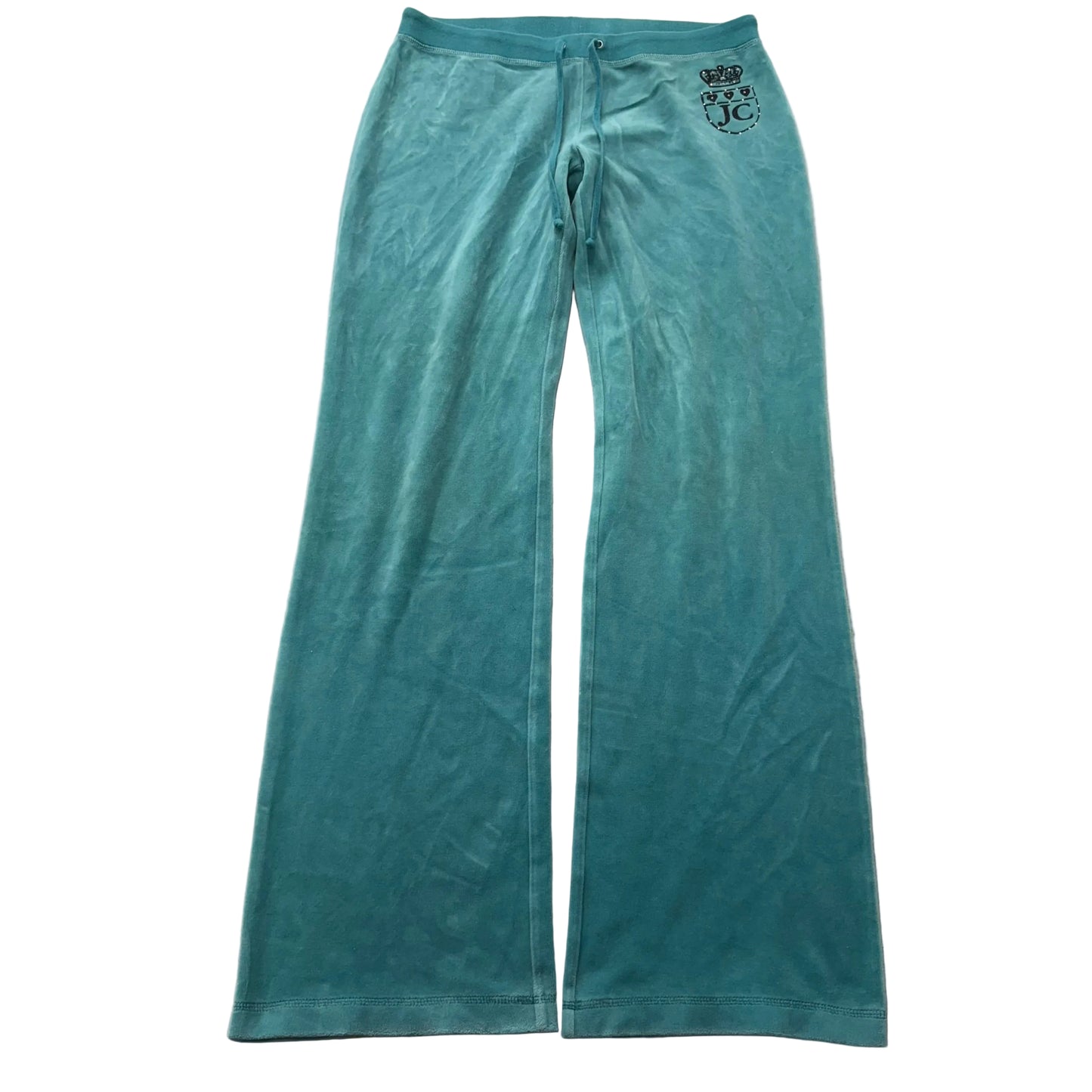 Vintage Juicy Couture Women's Teal Velour Flared Track Pants Drawstring Size S