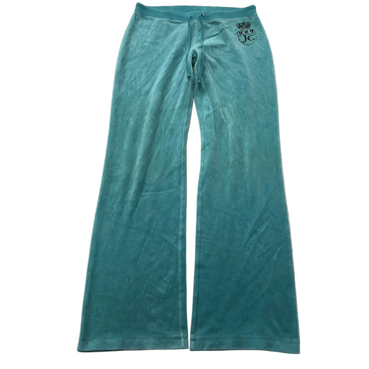 Vintage Juicy Couture Women's Teal Velour Flared Track Pants Drawstring Size S