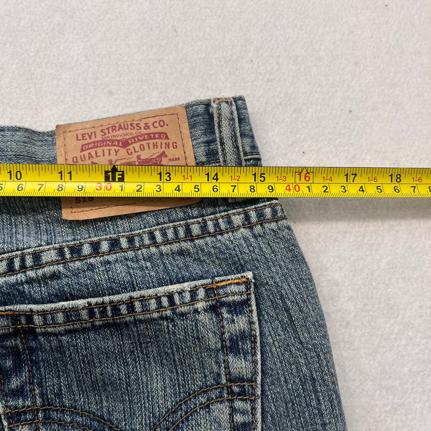 Levi's 518 Superlow Women's Blue Denim Bootcut Jeans Patched Distressed Size M