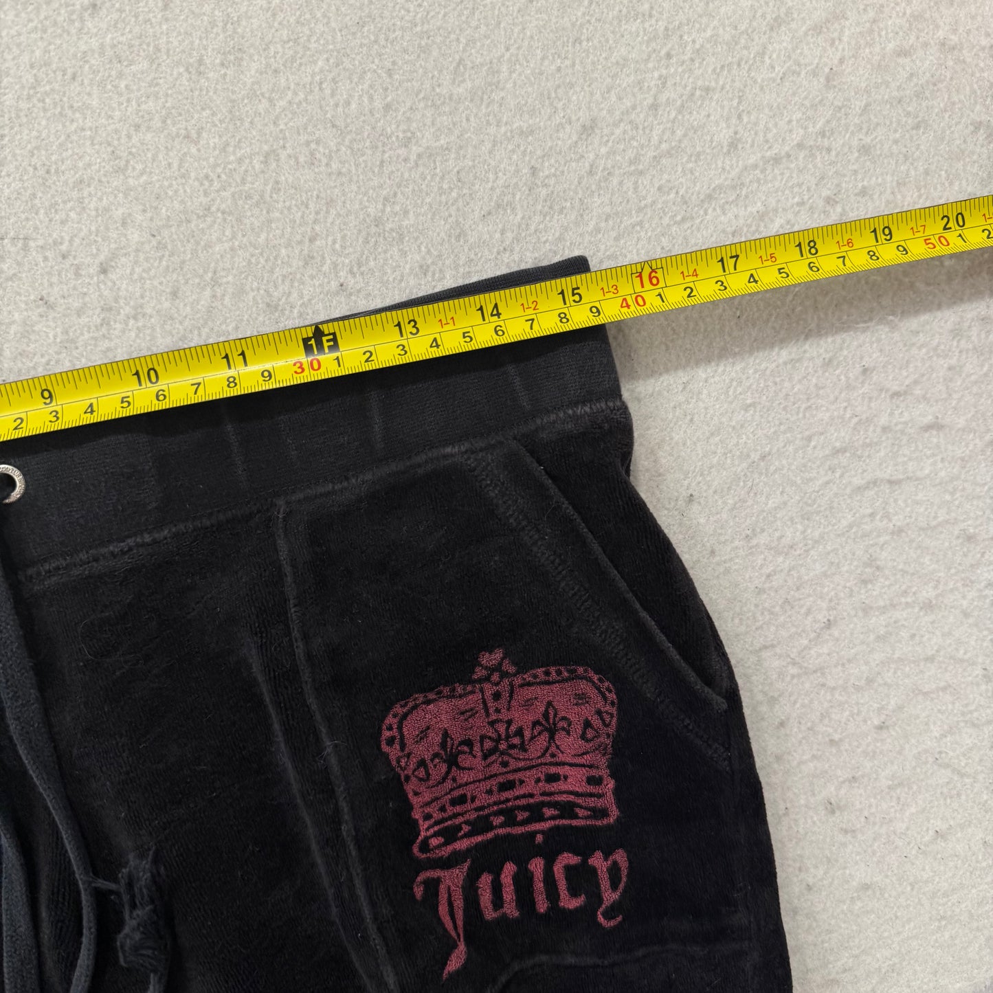 Juicy Couture Women's Black Velour Flared Track Pants Pockets Crown Logo Size S