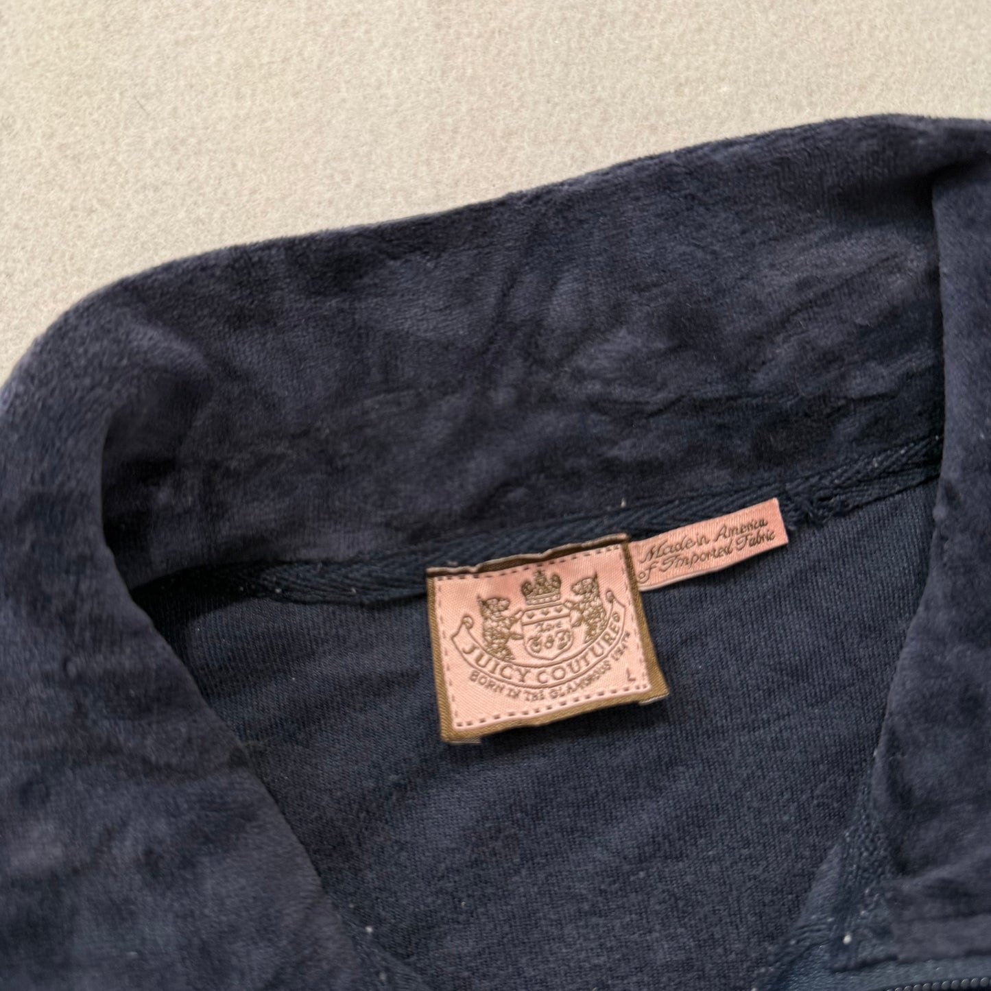 Vintage Juicy Couture Women's Navy Velour Full Zip Track Jacket Mock Neck Size L