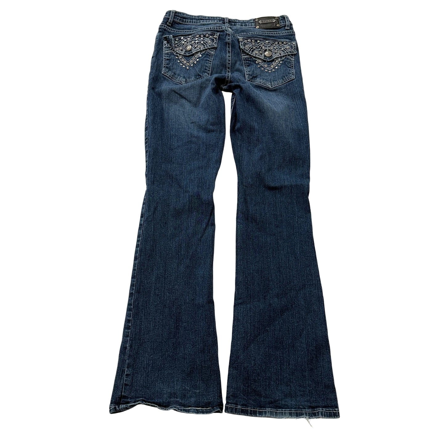 Tru Luxe Women's Blue Bootcut Denim Jeans Intricate Embroidery Classic Size W28
