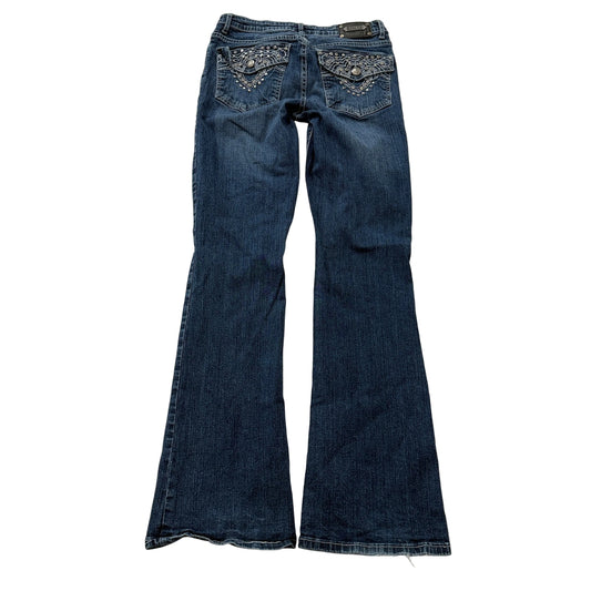 Tru Luxe Women's Blue Bootcut Denim Jeans Intricate Embroidery Classic Size W28