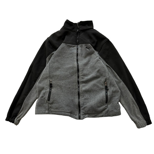 Puma Boy's Grey Black Fleece Full-Zip Jacket Stand Collared Pockets Logo Size M
