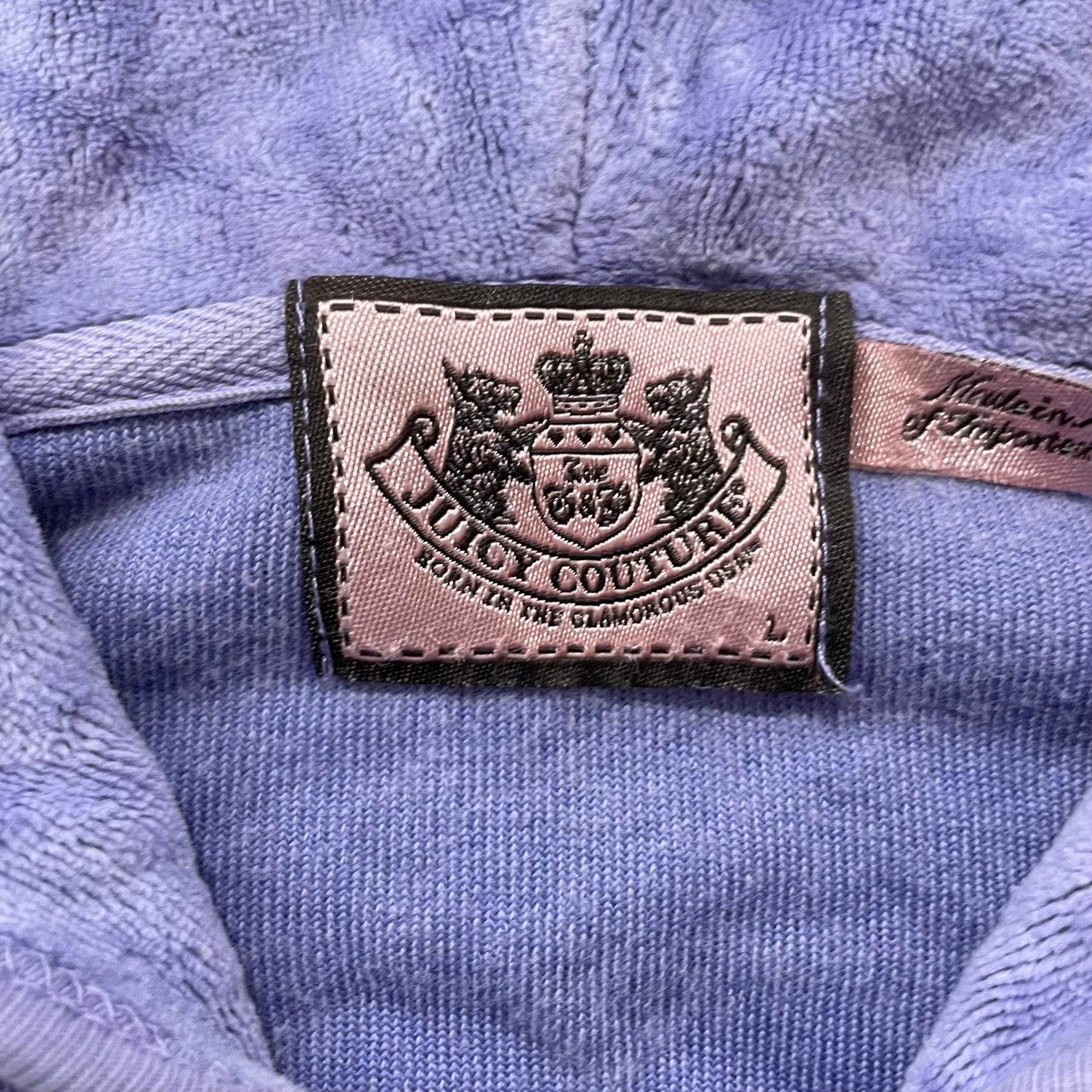 Vintage Juicy Couture Women's Purple Velour Zip-Up Hoodie Glitter Logo Size L
