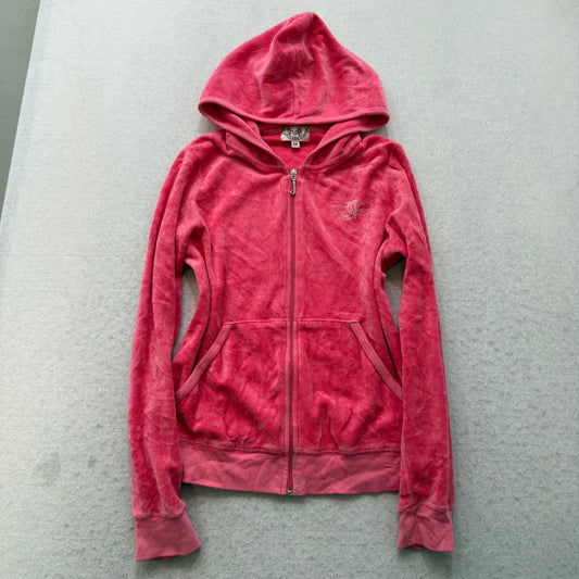 Juicy Couture “Juicy Trust Fund" Women's Pink Velour Full Zip Hoodie Y2k Size 14