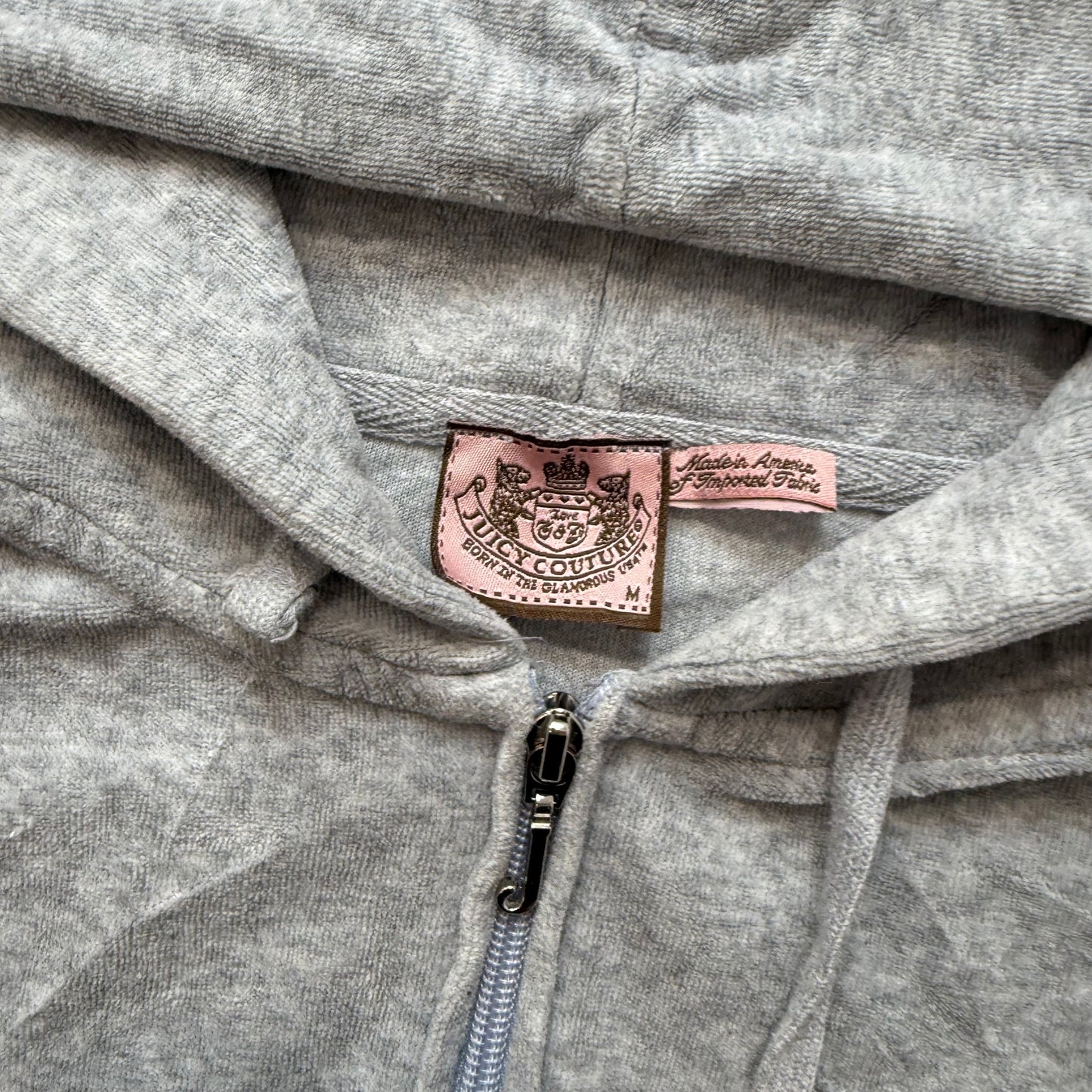 Vtg Juicy Couture Women Heather Gray Velour Tracksuit Set Hoodie & Pant Size M/S
