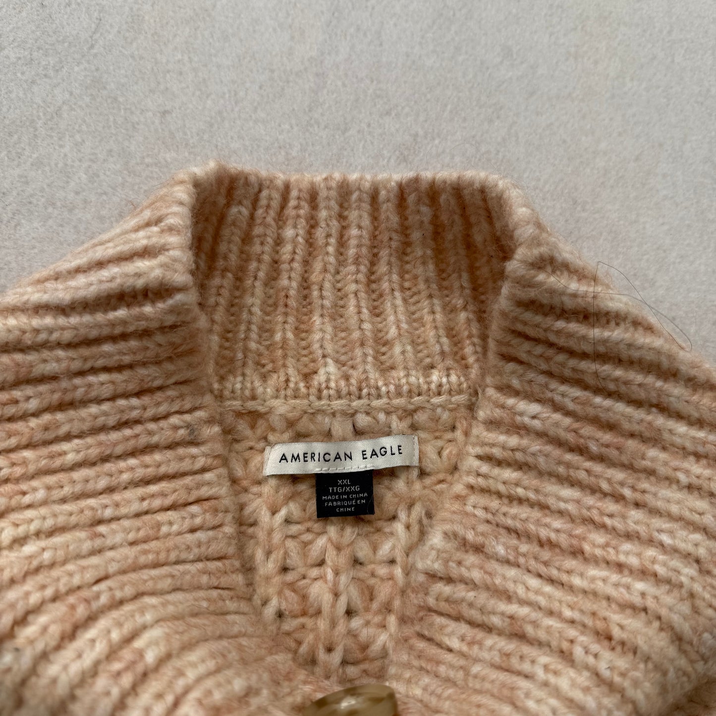 American Eagle Women's Beige Cable Knit Button Up Cardigan Mock Neck Size 2XL