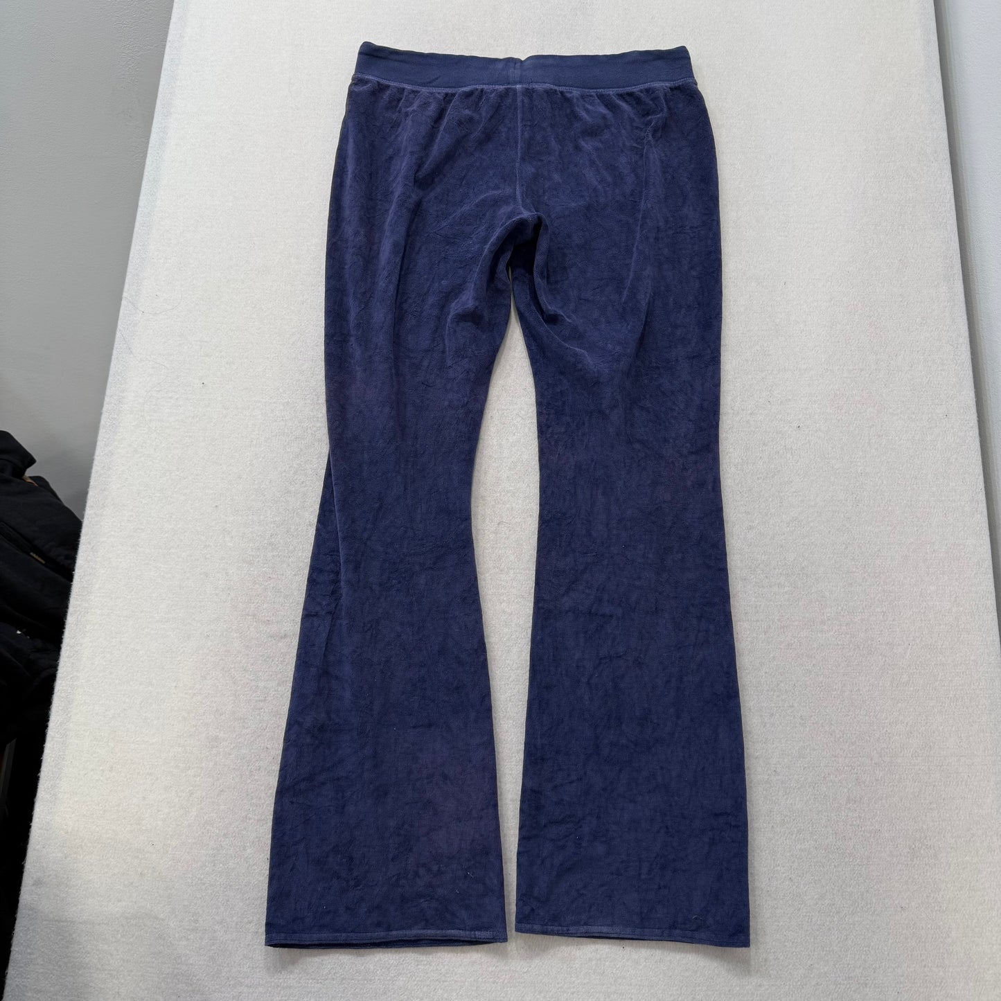 Juicy Couture Navy Velour Flared Wide Leg Track Pants Drawstring Low Rise Size M