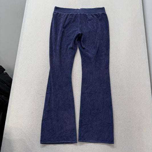Juicy Couture Navy Velour Flared Wide Leg Track Pants Drawstring Low Rise Size M