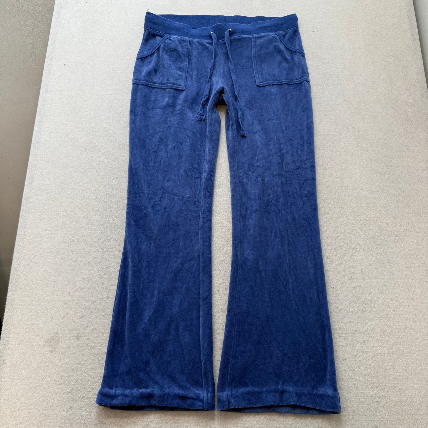 Juicy Couture Women's Royal Blue Velour Flared Track Pant Flap Pockets Size M
