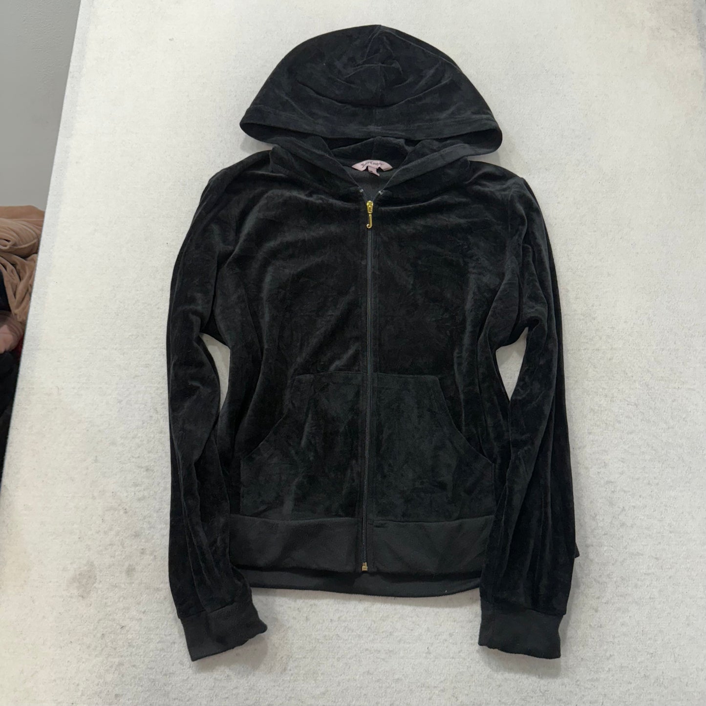 Juicy Couture Women's Black Velour Tracksuit Set Hoodie & Pant Crest Logo Size L