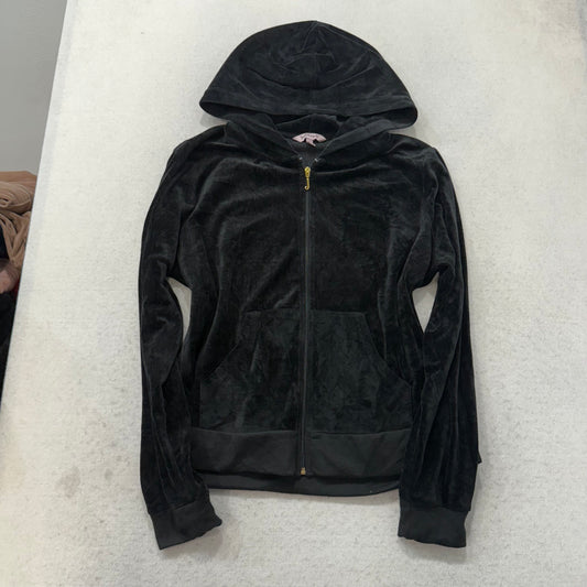 Juicy Couture Women's Black Velour Tracksuit Set Hoodie & Pant Crest Logo Size L