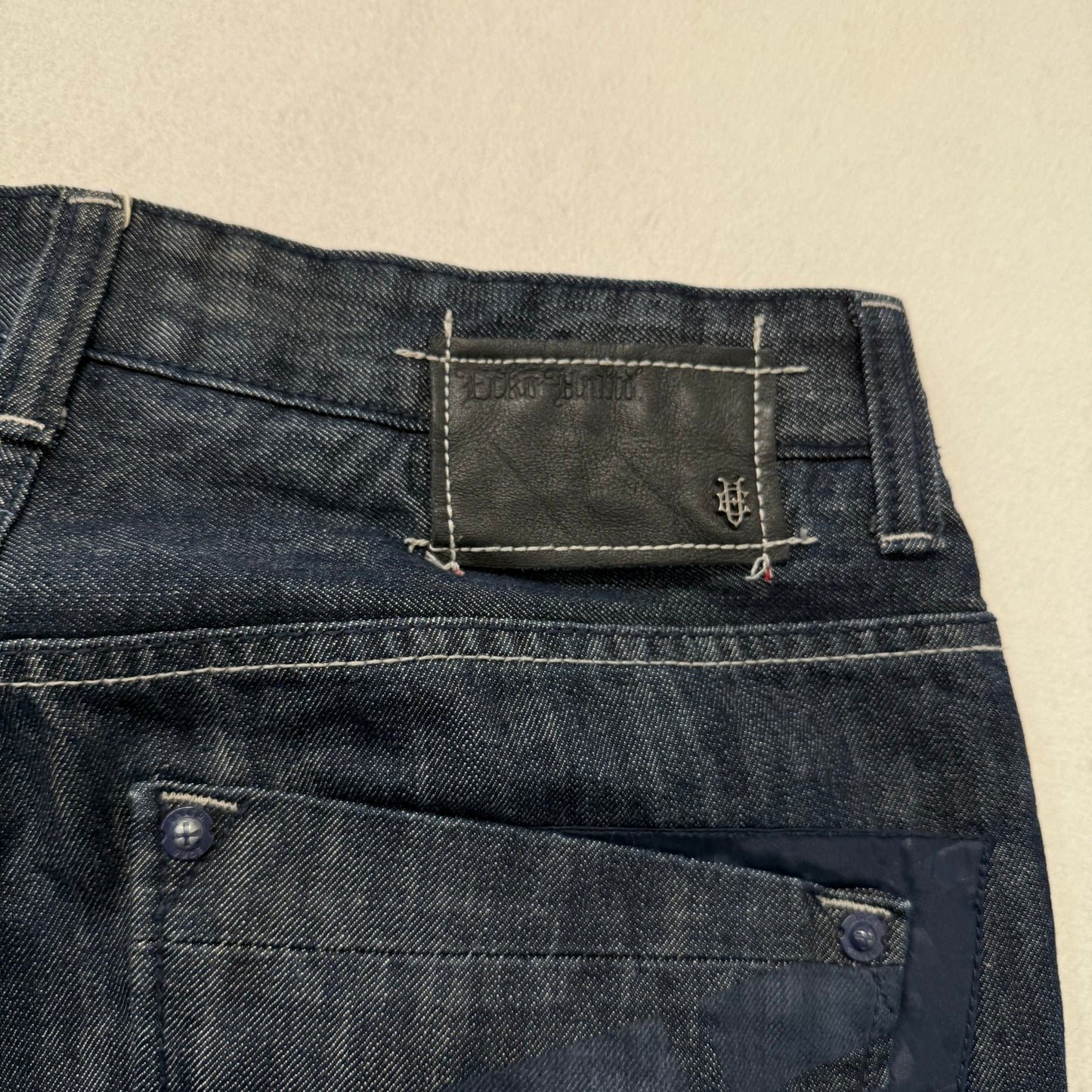Ecko Unltd Men's Dark Indigo Raw Denim Wide Leg Baggy Jeans Streetwear Size 34