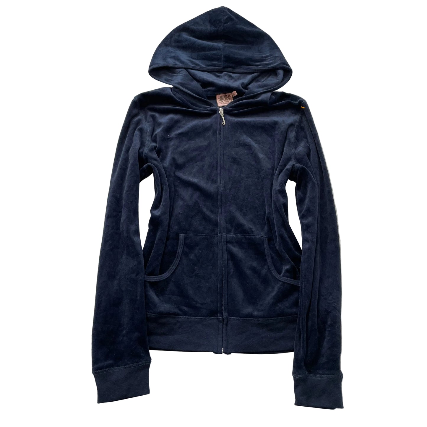 Vintage Juicy Couture Womens Navy Velour Zip-Up Hoodie Y2k Pockets Casual Size L