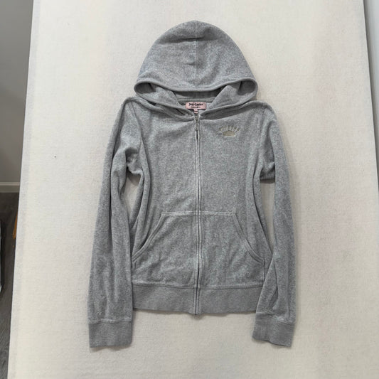 Vintage Juicy Couture Gray Velour Full Zip Hoodie w/ Back JC Emblem Size L