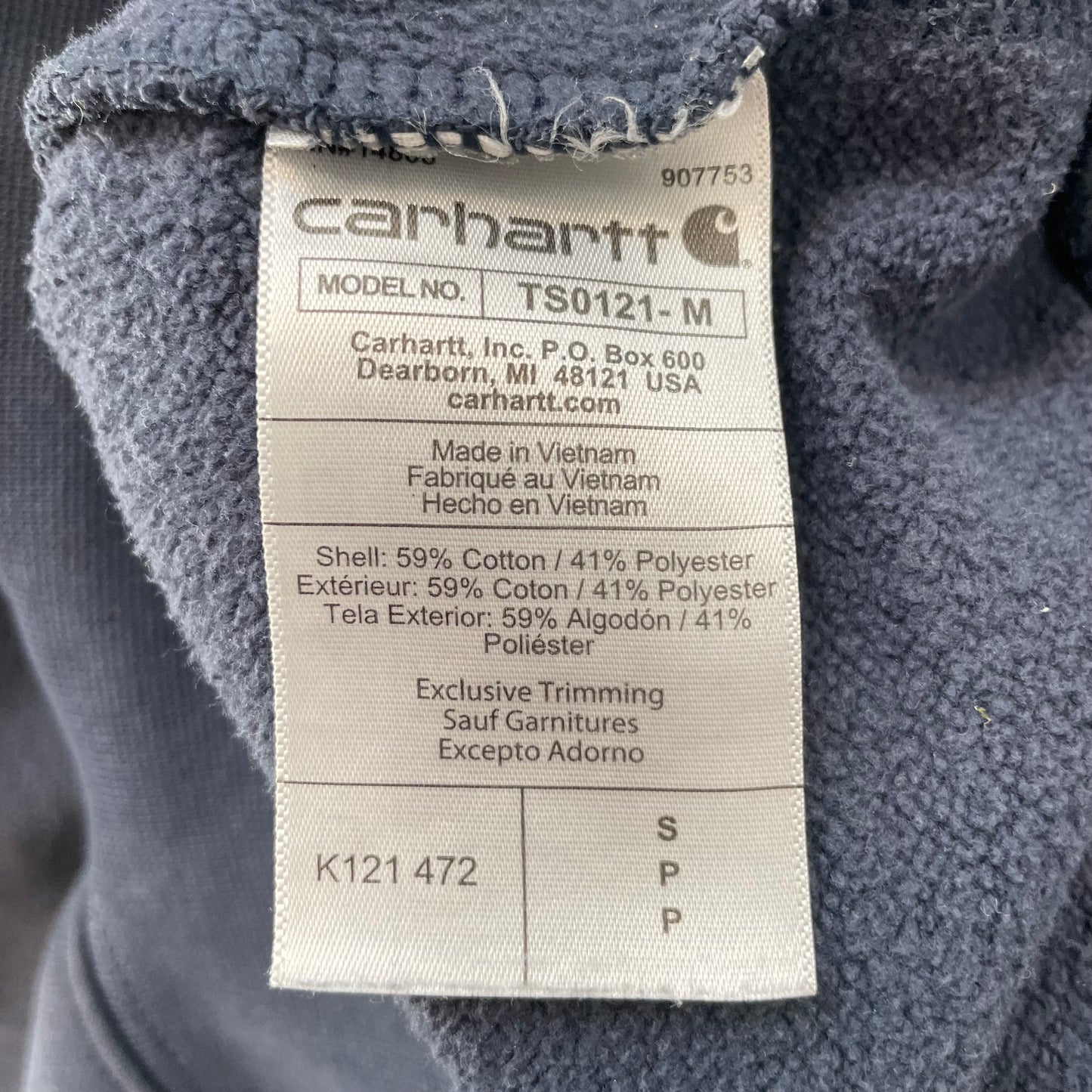 Carhartt Midweight Loose Fit Men's Dark Navy Hooded Sweatshirt Pullover Size S