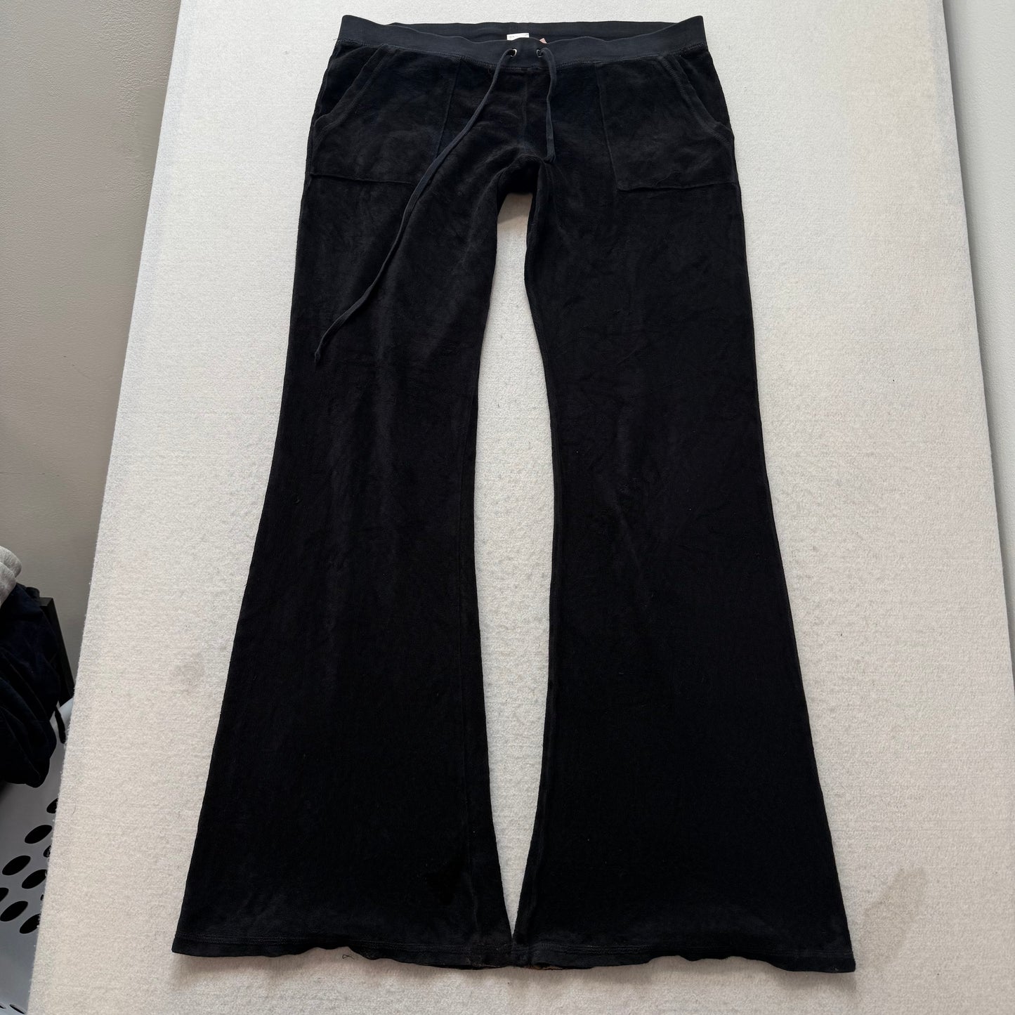 Vintage Juicy Couture Women Black Terrycloth Flare Track Pant Snap Pocket Size L