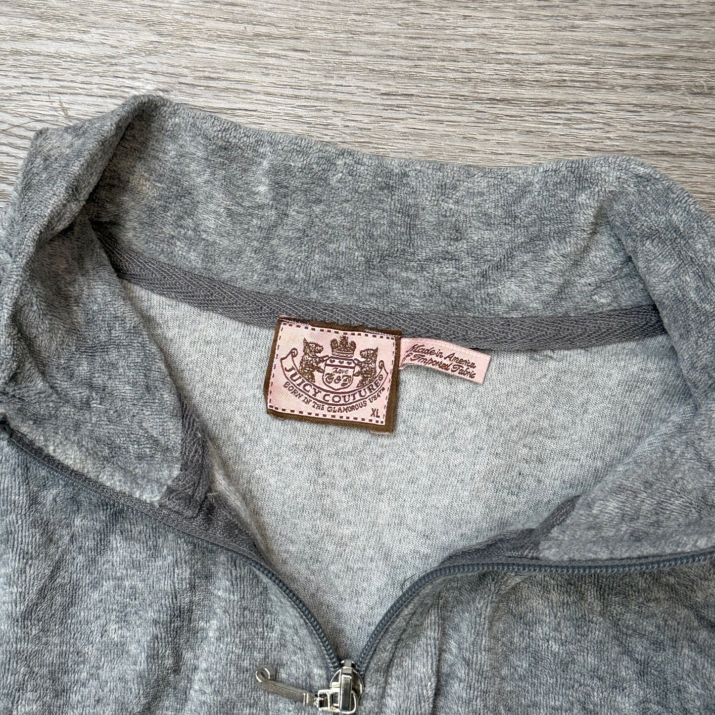 Juicy Couture Women Gray Velour Zip-Up Track Jacket Mock Neck Loungewear Size XL