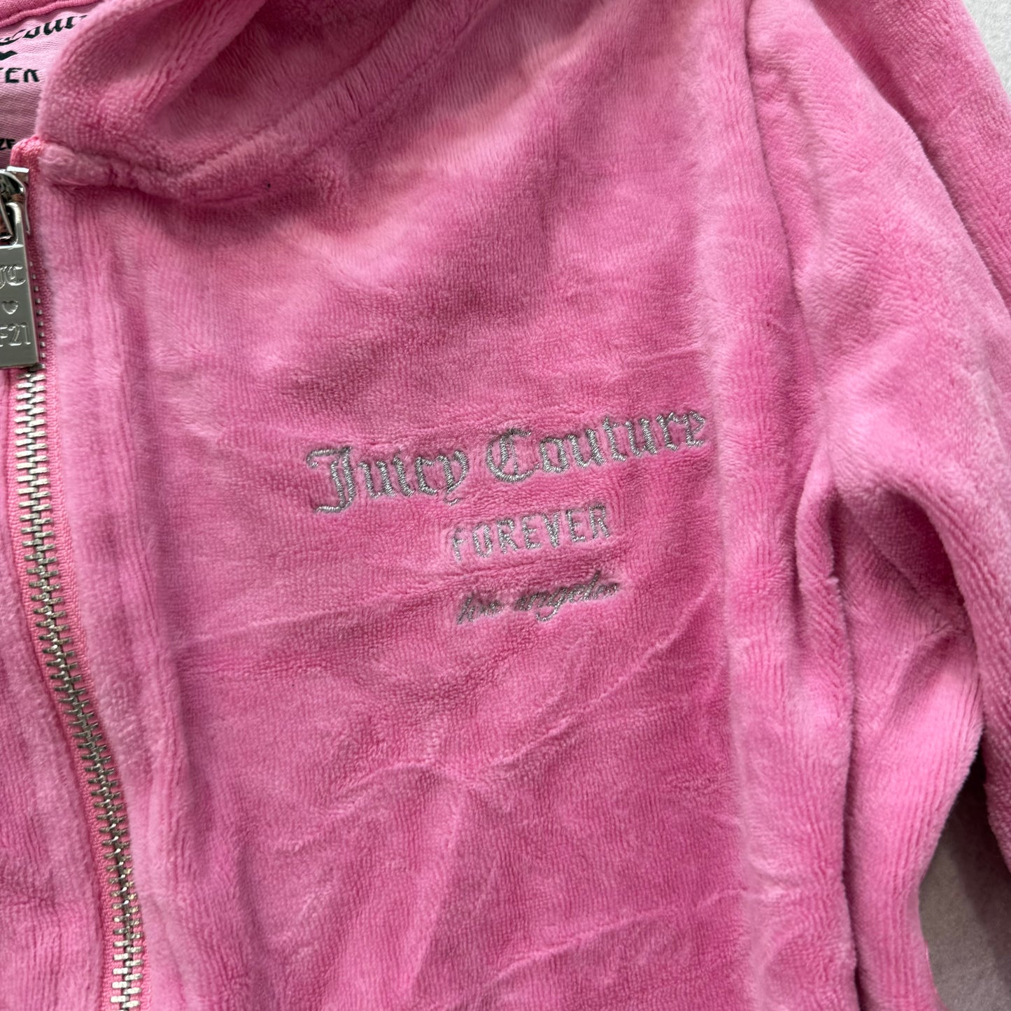 Juicy Couture Women's Pink Velour Zip Up Cropped Hoodie Rhinestones Logo Size S