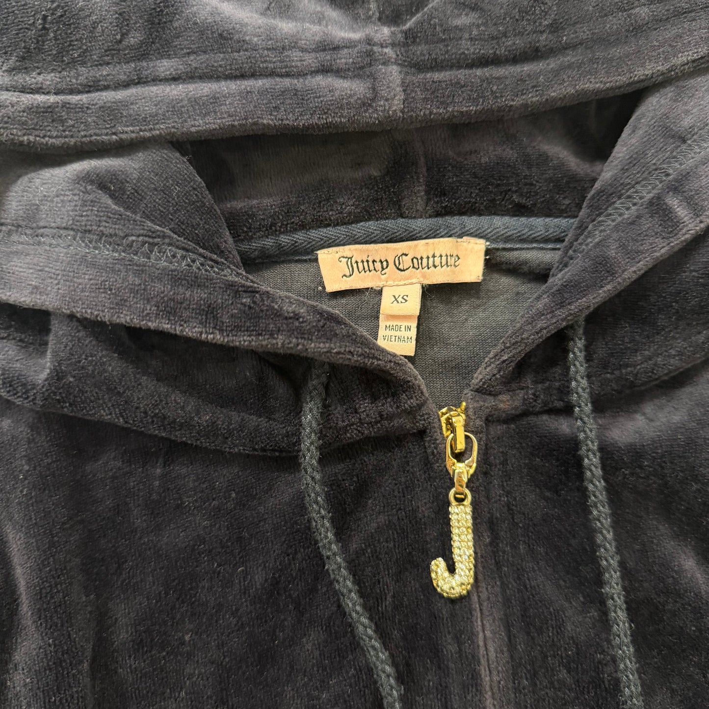 Vintage Juicy Couture Navy Velour Full Zip Hoodie Kangaroo Pocket Size XS