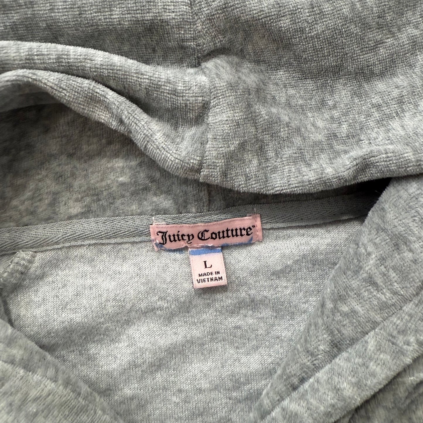 Juicy Couture Gray Velour Striped Ribbed Trim Hoodie Y2K Regular Fit Size L