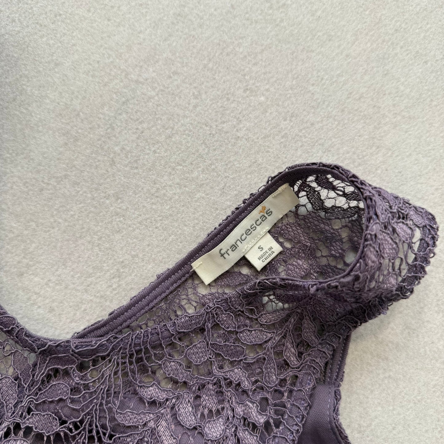 Francescas Womens Purple Lace Mini Dress Floral Rose Appliques Sleeveless Size S