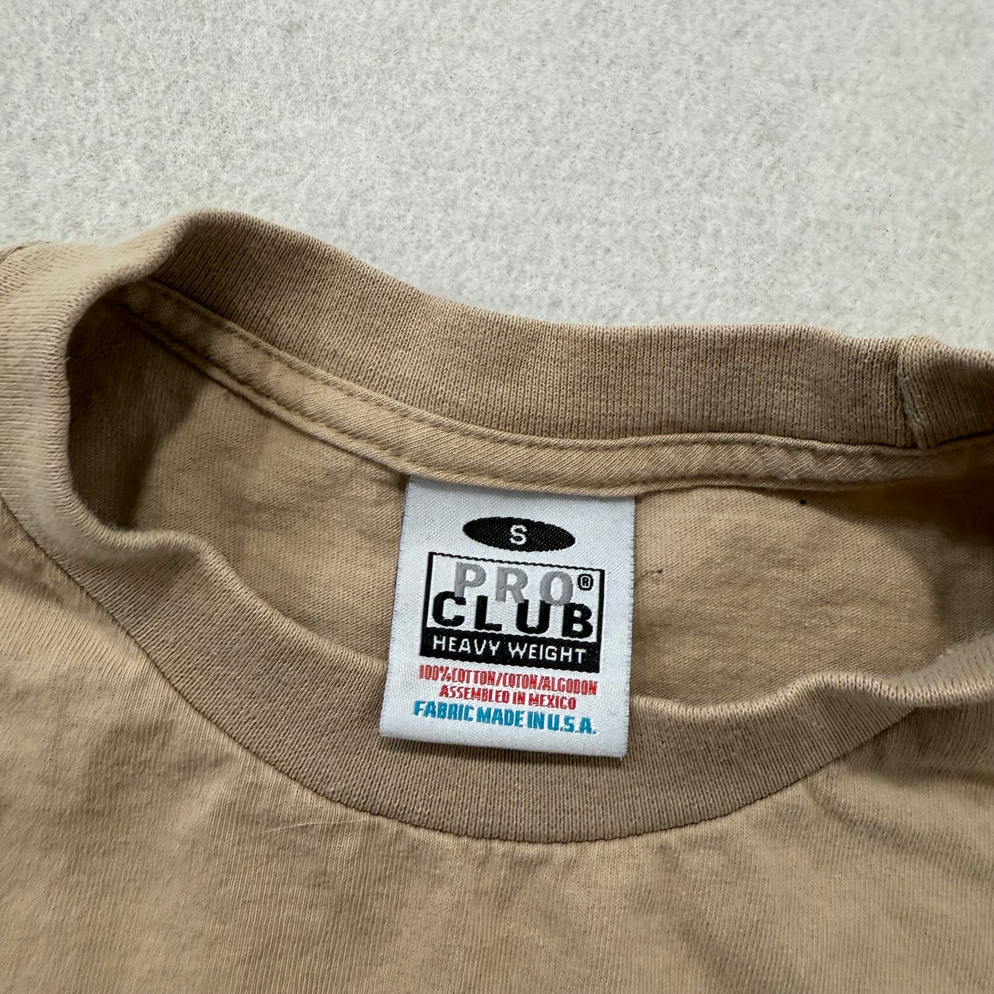 Pro Club Mens Taupe Cotton T-Shirt Short Sleeves Crew Neck Streetwear Tee Size S