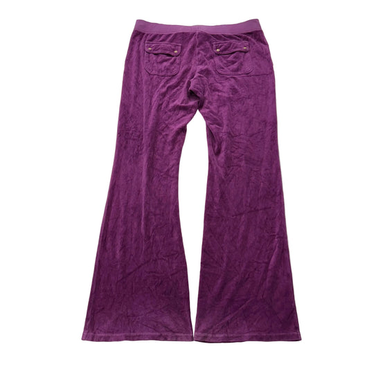 Juicy Couture Women's Plum Velour Flared Track Pant Button-Flap Pockets Size XL