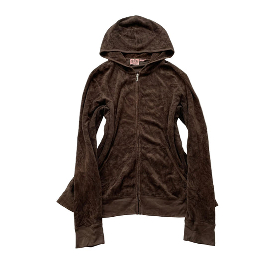 Juicy Couture Women's Dark Brown Terry Cloth Zip-Up Hoodie Loose Fit Size 2X